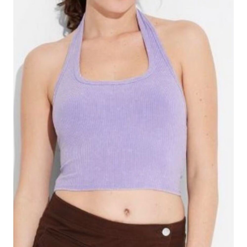 Wild Fable Size XXS Washed Purple Ribbed Cropped Halter Tank Top Size XXS